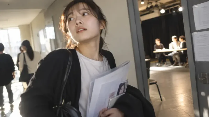 廊下を急ぐ若い女性