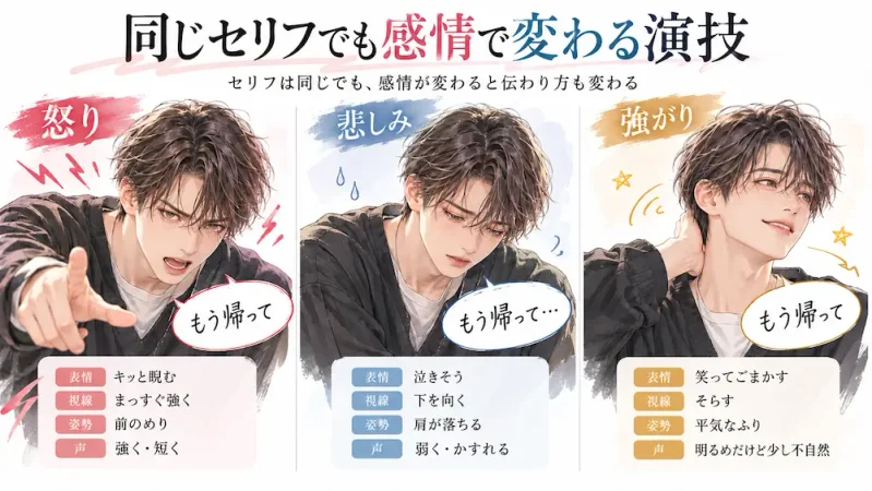 感情で変わる同じセリフ演技